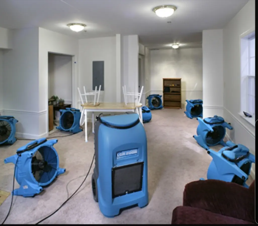 Air movers and dehumidifier setup for Water Damage Restoration in Lakewood Ranch